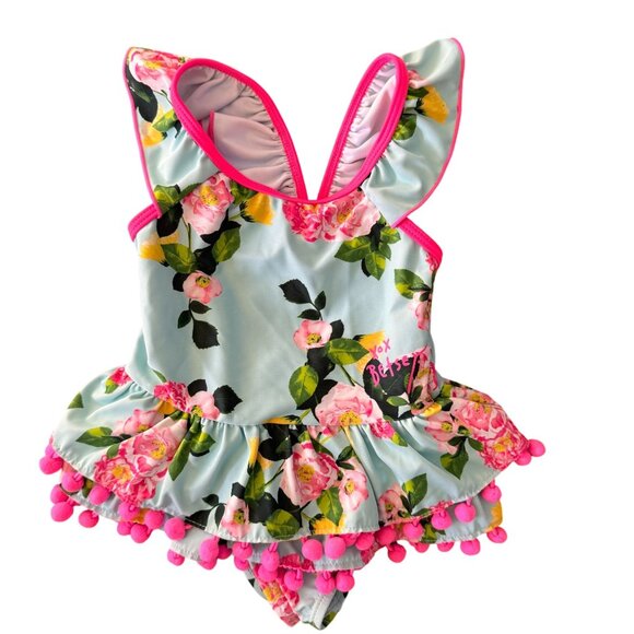 Betsey Johnson Other - Betsey Johnson Girls Floral Swimsuit With Pom Poms 2T